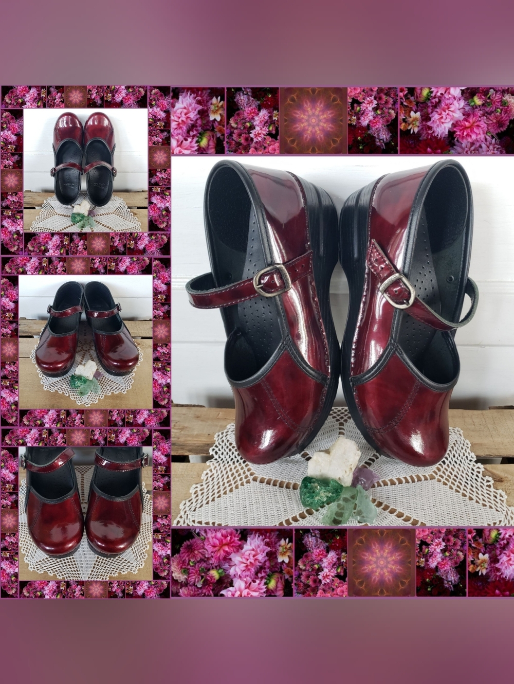 RED Dansko Pro Marcelle Clog MaryJane Patent Leather Strap Buckle Festive Boho ♡